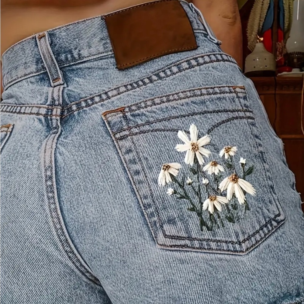 Embroidered Floral Light Blue Jeans